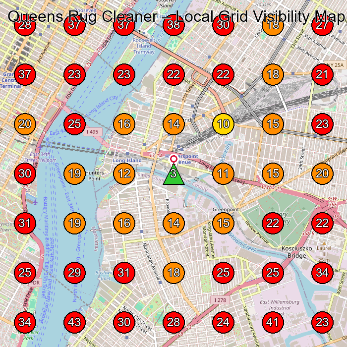 Queens Rug Cleaner GeoGrid visibility map for Carpet Cleaning Service in Long Island City